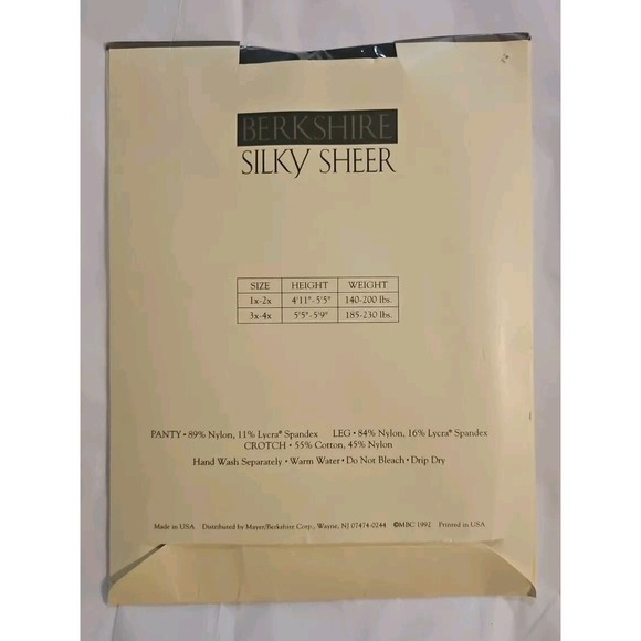 BERKSHIRE QUEEN SILKY SHEER CONTROL TOP PANTYHOSE W Sandalfoot 1X-2X Jet Black - Picture 4 of 6
